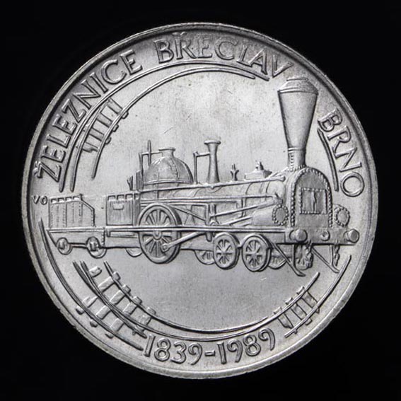 50 Kčs/1989 - Železnice Břeclav - Brno - 150. výročie zahájenia žel. dopravy