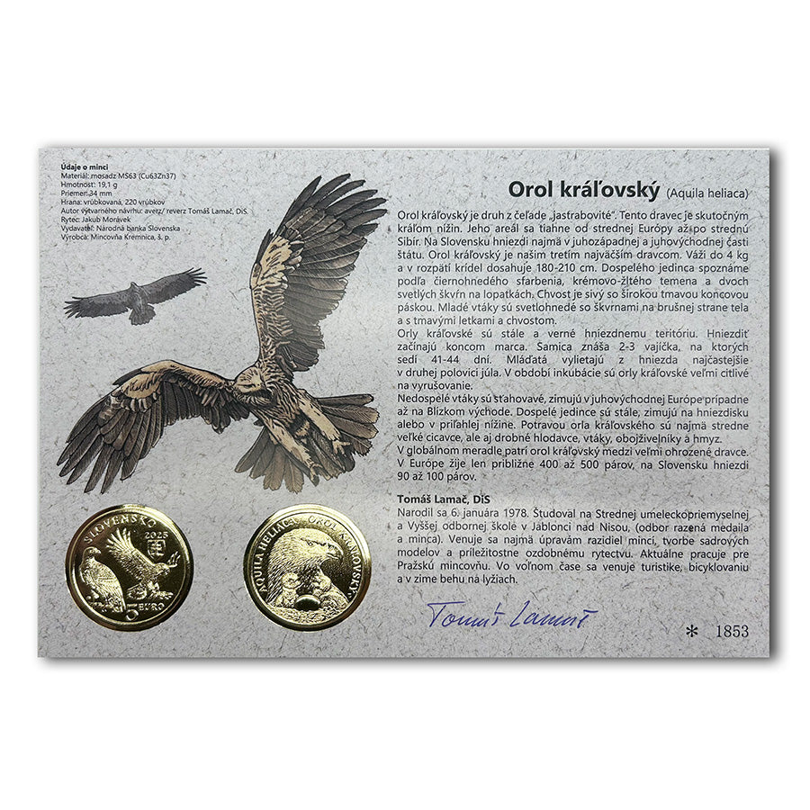 Autorská karta 5 EURO/2025 - Orol kráľovský - fauna a flóra na Slovensku