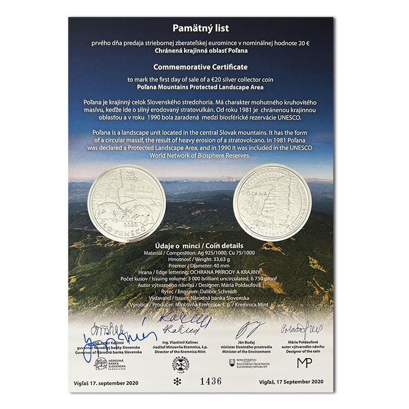 Pamätný list 20 EURO/2020 - Poľana - chránená krajinná oblasť