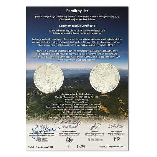 Pamätný list 20 EURO/2020 - Poľana - chránená krajinná oblasť