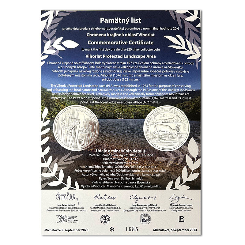 Pamätný list 20 EURO/2023 - Vihorlat, chránená krajinná oblasť