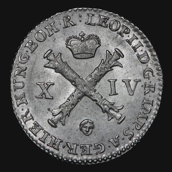 Leopold II. - XIV. Liards 1791 hlavička