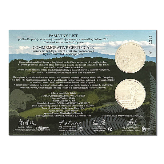 Pamätný list 20 EURO/2022 - Kysuce, chránená krajinná oblasť