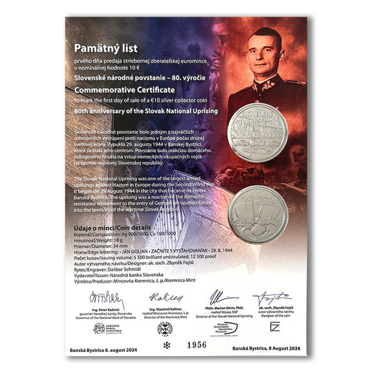 Pamätný list 10 EURO/2024 - Slovenské národné povstanie - 80. výročie